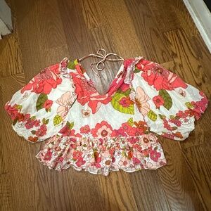Anthropologie Love The Label Tropical Floral Ruffle Reagan Blouse Women Size S